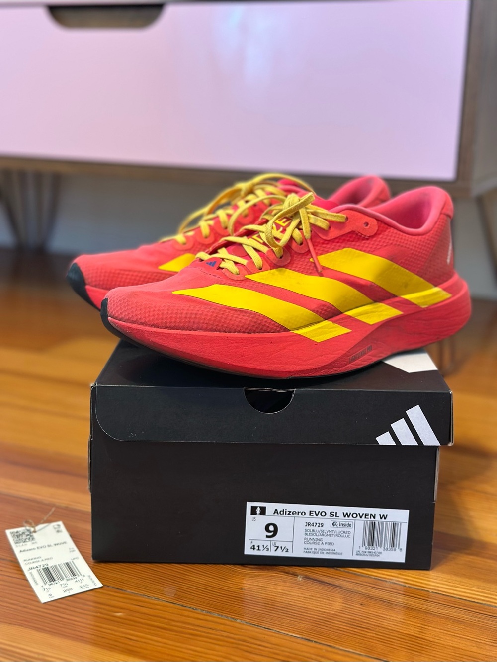 Adidas Adizero EVO SL Women’s Running Shoes 9 Lucid Red Bold Gold